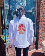 Load image into Gallery viewer, White Enchanting Mushroom Metaphysical Denim Jacket