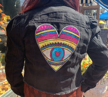 Load image into Gallery viewer, Black Metaphysical Denim Jacket With Heart
