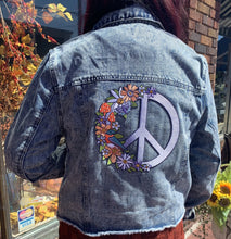 Load image into Gallery viewer, Blue Metaphysical Denim Jacket With Peace Sign
