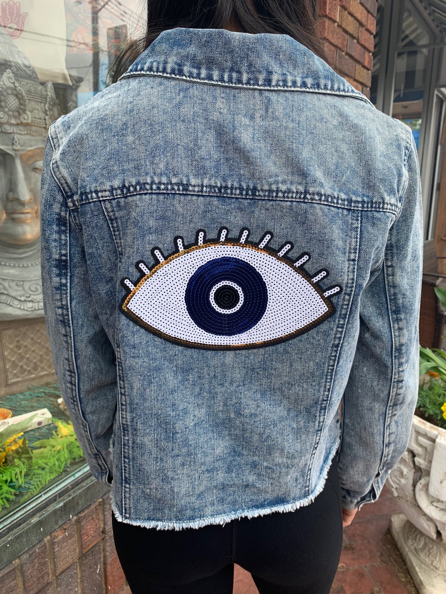 Blue Metaphysical Denim Jacket With Evil Eye