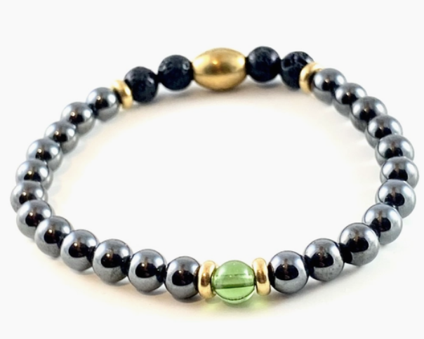 Hematite and Moldavite Diffuser Stretch Bracelet