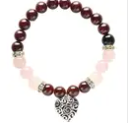 Load image into Gallery viewer, Garnet &amp; Rose Quartz Bracelet with Heart Pendant
