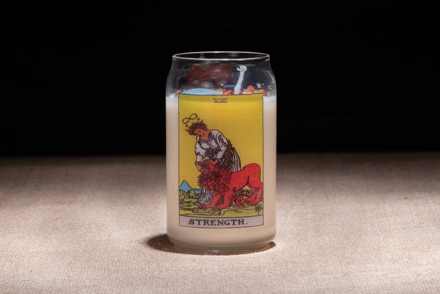 The Strength Tarot Card Crystal Infused Candle