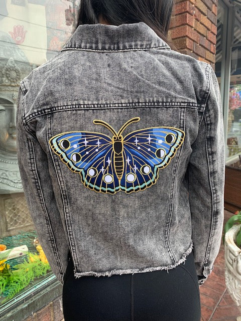 Grey Metaphysical Denim Jacket With Butterfly